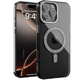 URUCHI iPhone 16 Pro Max ile Uyumlu Şeffaf Taşlı Mag-Safe Kılıf – Sert Mika Sararmaz Kılıf, N52 Güçlü Mıknatıs, Bağımsız Tuşlar, Lüks Kristal Tasarım (Şeffaf Siyah, iPhone 16 Pro Max)