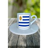 Uruguay Ülke Bayrağı Bayrak Baskılı Türk Kahvesi Fincanı Tabaklı Kişiye Özel Model 3