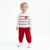 Ürünya Erkek Bebek Çizgili Sweatshirt ve Kırmızı Eşofman Takımı