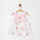 Ürünya Kız Bebek Çocuk Sıfır Kollu Askılı Nakışlı Elbise - Pembe - 9 Ay