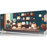 Urzuva Cat Cafe Harmony 2 80X30 3mm Kalınlık Premium Gaming Oyuncu Mousepad, Anti Slip Xxl Mouse Pad - Çok Renkli