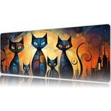 Urzuva Midnight Whiskers 80X30 3mm Kalınlık Premium Gaming Oyuncu Mousepad, Anti Slip Xxl Mouse Pad - Çok Renkli