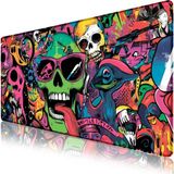 Urzuva Neon Skull Riot 70X30 3mm Kalınlık Premium Gaming Oyuncu Mousepad, Anti Slip Xxl Mouse Pad - Çok Renkli