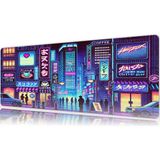 Urzuva Neon Tokyo Nights 80X30 3mm Kalınlık Premium Gaming Oyuncu Mousepad, Anti Slip Xxl Mouse Pad - Çok Renkli