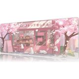 Urzuva Sakura Cafe 80X30 3mm Kalınlık Premium Gaming Oyuncu Mousepad, Anti Slip Xxl Mouse Pad - Çok Renkli