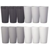 US Acrylic Newport 20 oz Kırılmaz Plastik İstiflenebilir Gri Taş Su Bardakları | 12'li İçecek Bardağı Seti | Tekrar kullanılabilir, BPA içermez, ABD'de üretilmiştir, Üst Rafta Bulaşık Makinesi ve