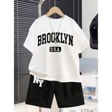 Usa Brooklyn Yazı Baskılı Şort-T/shirt Alt Üstçocuk Takım - 1 – 2 Yaş - Beyaz