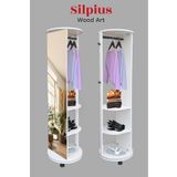 USART BANYO Silpius | Beyaz Boy Aynalı 360 Derece Döner Portatif Çok Amaçlı Portmanto Askılık Vestiyer Organizer
