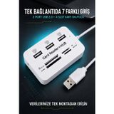 Usb 2.0 Çoklayıcı Hub 3 Port 4 Slot Kart Okuyucu Sd Micro Sd Mmc Ms 480 Mbps Tak Çalıştır Beyaz Abs