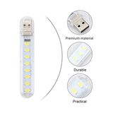 USB 8 LED Beyaz Gece Lambası, Laptop ve Powerbank Uyumlu, Kamp Işığı