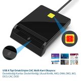 USB-A CAC Akıllı Kart Okuyucu, SIM ve Kimlik Kartı Destekli | CAC/DOD Uyumlu, Plug and Play