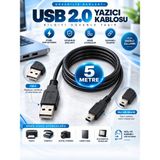 Usb-A Erkek To Mini USB 5 Pin Kablo – 5 Metre Veri Aktarım ve Cihaz Bağlantı Kablosu