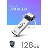 USB Bellek Metal Gövde Güvenli USB Memory - Flash Drive - 128 GB - Parlak Gümüş