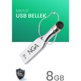 USB Bellek Metal Gövde Güvenli USB Memory - Flash Drive - 8 GB - Gri Metal