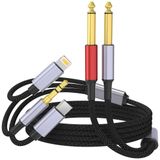 USB C 3,5 mm ve Yıldırım Çift 6,35 mm 1/4 "TS Mono Stereo Y Kablosu, 3'ü 1 arada Çift 1/4" Ses Kablosu iPhone15/14/13/12/iPad, Amplifikatör, Hoparlör, Kulaklık, Karıştırma Konsolu 3.3Feet ile Uyumlu