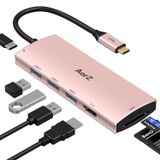 USB C Göbek, USB Hub HDMI Çoklu Bağlantı Noktalı AorZ USB C Dongle Adaptörü 7'si 1 arada HDMI Çıkışı, 3 USB 3.0 Bağlantı Noktası, SD/Micro SD Bağlantı Noktası, PD Şarj Portu USB C HUB (Pembe)