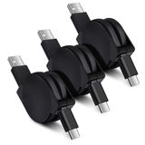 USB C Kablosu, 3 Paket 3,3 FT Geri Çekilebilir USB Tip C Hızlı Şarj Kablosu Android Şarj Cihazı Telefon Kablosu Samsung Galaxy A14 5G A54 5G A24 S23 Ultra S22 S21 S20 A13 A53 A23 A03s A34 Z Flip 5