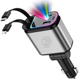 USB C Type-C Araç Şarj Aleti, 4'ü 1 Arada Hızlı Şarj Araç 66W Araç USB Çakmaklık Şarj Cihazı - Gri