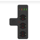 Usb-C ve Usb-A Girişli Duvar Tipi Akım Korumalı 3'lü Priz – 4 USB Portlu, Anahtarlı, Siyah Tasarım
