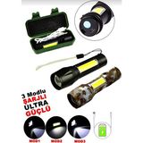 USB Charge 2İN13W+1W USB Şarjlı Ledli Polis El Feneri Metal Kasa Pls.kutu