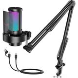 USB Oyun Mikrofonu Seti, Rgb Işıklı Pc Akışlı Mikrofon, Sessiz, Kazanç Düğmesi, Podcast Kay