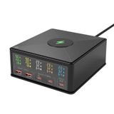 USB Şarj İstasyonu Çoklu Bağlantı Noktası: Masaüstü 160W Güç Hızlı Şarj Hub Duvar Bloğu PD 3.0 - Kablosuz Pad ve Dijital Ekranlı 5 Bağlantı Noktası