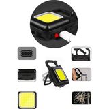 USB Şarjlı Mini Cob LED Anahtarlık Feneri Flashlı, Şişe Açacaklı, Plastik Kasa Taşınabilir El Feneri - 0,5