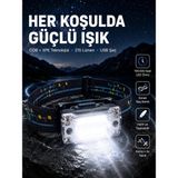 USB Şarjlı Mini LED Kafa Feneri 50M Odak 150M Geniş Aydınlatma Yeni Nesil - Renkli - 10 W