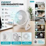 Usb Şarjlı - Pvc Gövde 14.5X14.1cm Masa Üstü Fan - Vantilatör Efn-505 (5224)