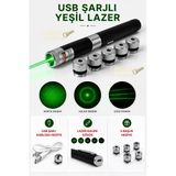 Usb Şarjlı Yeşil Lazer Pointer Kalem - 5 Farklı Desen Başlıklı, 10 Km Yüksek Menzilli Güçlü İşaretleyici