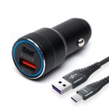 Usb Type C Araç Şarj Cihazı Siyah Renk- 2 Port, Hızlı Şarj 30W Çakmaklık Adaptörü