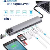 USB Type-C Hub Dönüştürücü Çevirici Çoklayıcı USB Hdmı Micro Sd 8 Girişli
