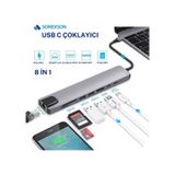 Usb Type-c Hub Dönüştürücü Çevirici Çoklayıcı Usb Hdmı Micro Sd 8