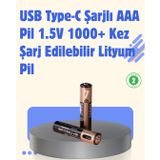 USB Type-C Şarjlı Aaa Lityum Pil | 1.5V Sabit Voltaj, 1000+ Şarj Döngüsü ile Uzun Ömür