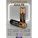 USB Type-C Şarjlı AAA Pil 1.5V 1000+ Kez Şarj Edilebilir Lityum Pil Kalem Pil (2’li Paket)