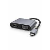 USB Type-C To HDMI ve VGA 2 Port 4K UHD Görüntü Dönüştürücü Adaptör Gri