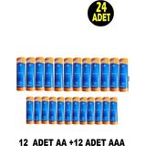 Usin 12 Adet AA + 12 Adet AAA İnce 1.5 Volt Kalem Pil Uzaktan Kumanda El Feneri İçin Yüksek Performans