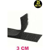 Usin 25 Metrelik 3 cm En Siyah Çift Taraflı Cırt Cırt Bant Çift Taraflı Amerikan Fermuarı (Yapışkansız)