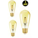 Usin 3 Adet 6 W 500 Lümen Dekoratif Rustık Vintage Altın Rengi Led Ampul 2700K Sarı Işık Avize Lambası