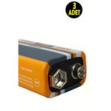 usin 3 ADET 9 Volt Pil - 9V Oyuncak Araba Drone Kumanda Pili -9Volt Çift Başlı Kare Pil