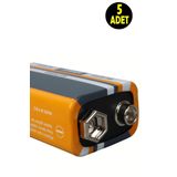 usin 5 ADET 9 Volt Pil - 9V Oyuncak Araba Drone Kumanda Pili -9Volt Çift Başlı Kare Pil