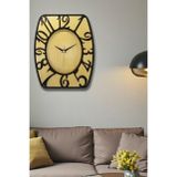 Usin Hediyelik Dekoratif Ahşap Görünümlü Dikdörtgen Salon Büro İş yeri Mutfak Duvar Saati 35 * 30 CM (GOLD)