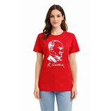 Uslucan Alışveriş Atatürk Baskılı Tişört Kısa Kollu Bisiklet Yaka T-Shirt - Kırmızı