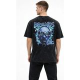 Uslucan Alışveriş Erkek Asit Yıkamalı Oversize Tişört Future Worlds Baskılı Bisiklet Yaka Kısa Kollu Streetwear %100 Pamuk Street Style T-Shirt - Siyah