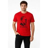 Uslucan Alışveriş Erkek Atatürk Baskılı Tişört Kısa Kollu Bisiklet Yaka T-Shirt - Kırmızı