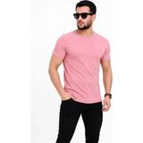 Uslucan Alışveriş Erkek Basic Tişört Bisiklet Yaka Kısa Kol Günlük Yazlık Slim Fit T-Shirt - Pembe
