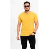Uslucan Alışveriş Erkek Basic Tişört Bisiklet Yaka Kısa Kol Günlük Yazlık Slim Fit T-Shirt - Sarı - 2XL