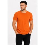 Uslucan Alışveriş Erkek Basic Tişört Bisiklet Yaka Kısa Kol Günlük Yazlık Slim Fit T-Shirt - Turuncu - XL