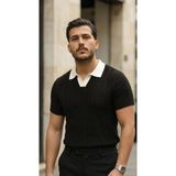 Uslucan Alışveriş Erkek Desenli Kısa Kollu Triko Tişört - %100 Pamuk Akrilik - Siyah