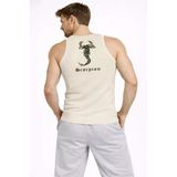 USLUCAN ALIŞVERİŞ Erkek Fitilli Atlet Sıfır Yaka Slim Fit Arka Baskılı Spor Atlet - Krem